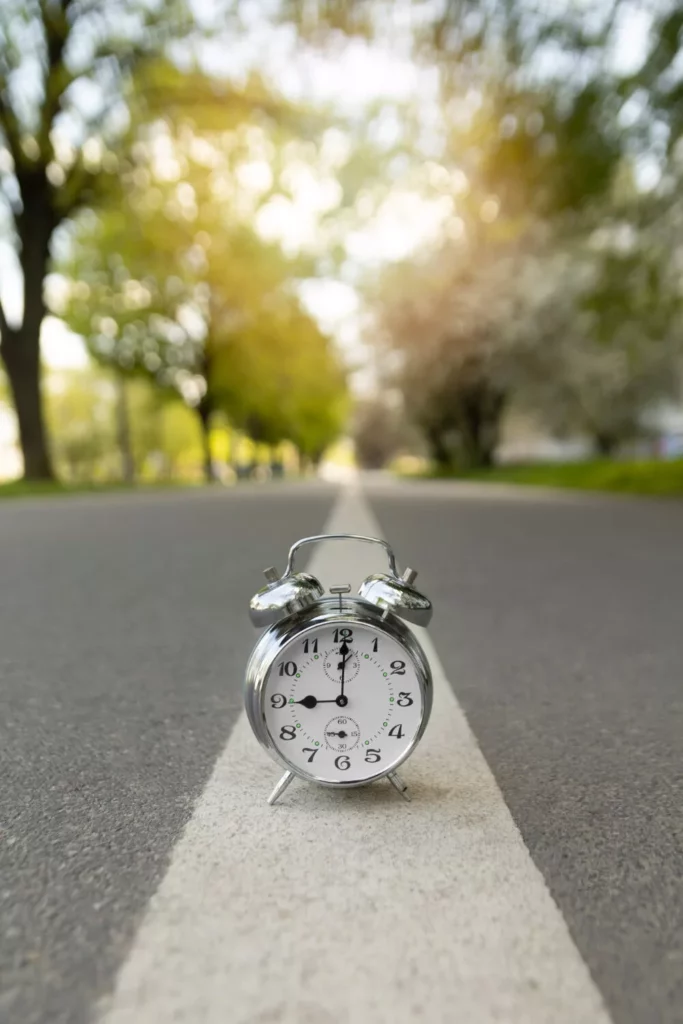 Clock in the middle of the road symbolizing the passage of Years