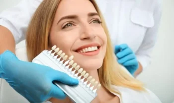 Patient receiving cosmetic dental care as part of complete dental services at clinic